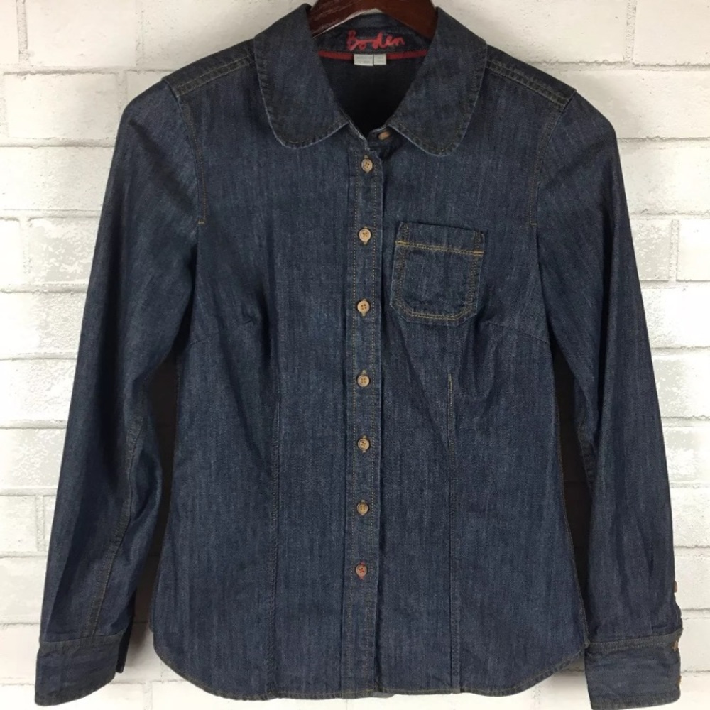 Boden Womens Chambray Button Down Shirt Denim